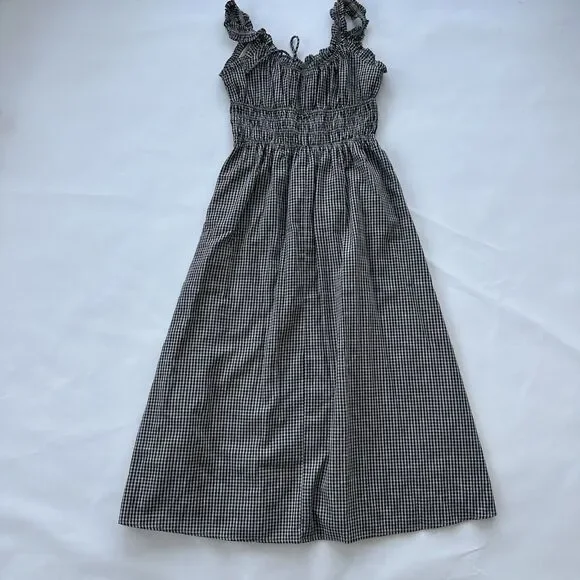 Storia Gingham Midi Dress Size Medium Black White Elastic Tie Waist - Picture 7 of 9